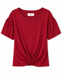 Puffed Sleeve Knotted T Red