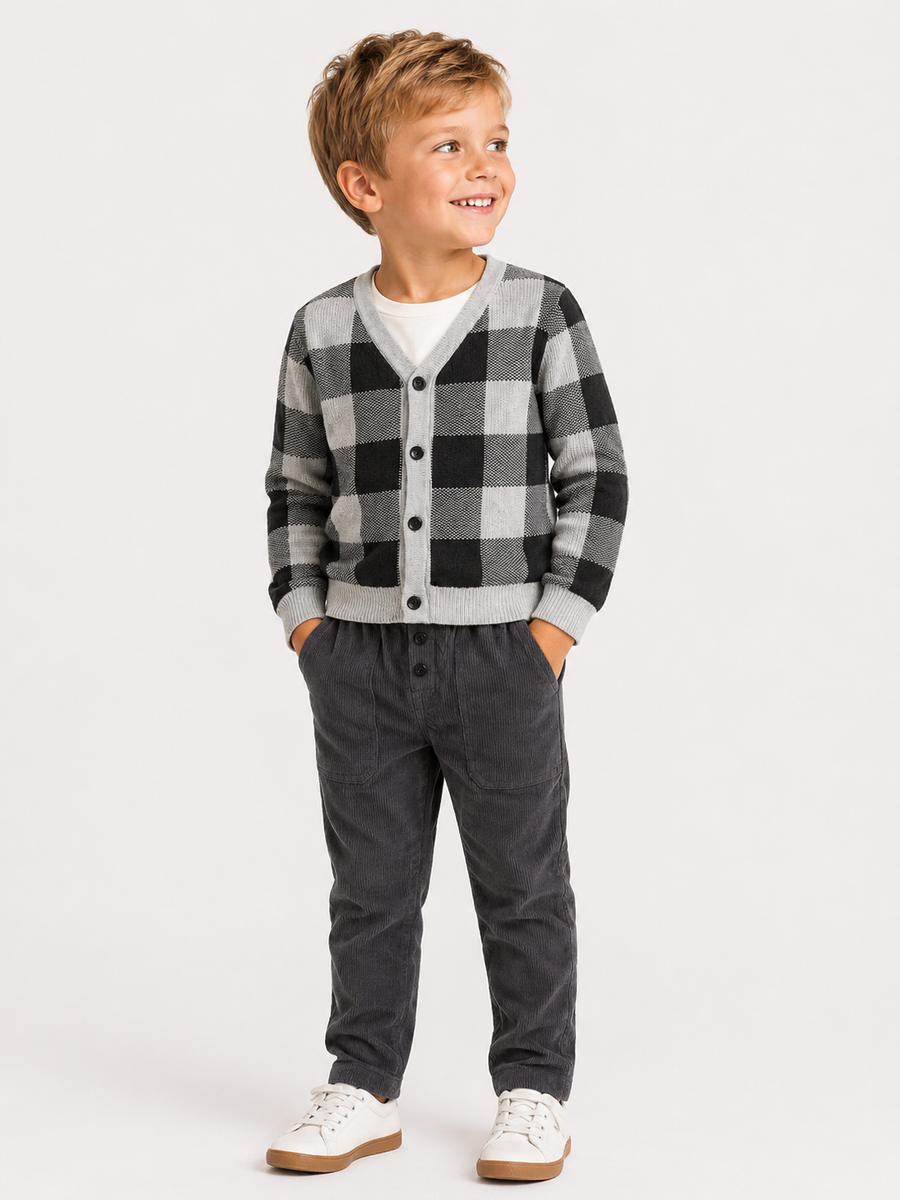 Plaid Cardigan Set Obsidian
