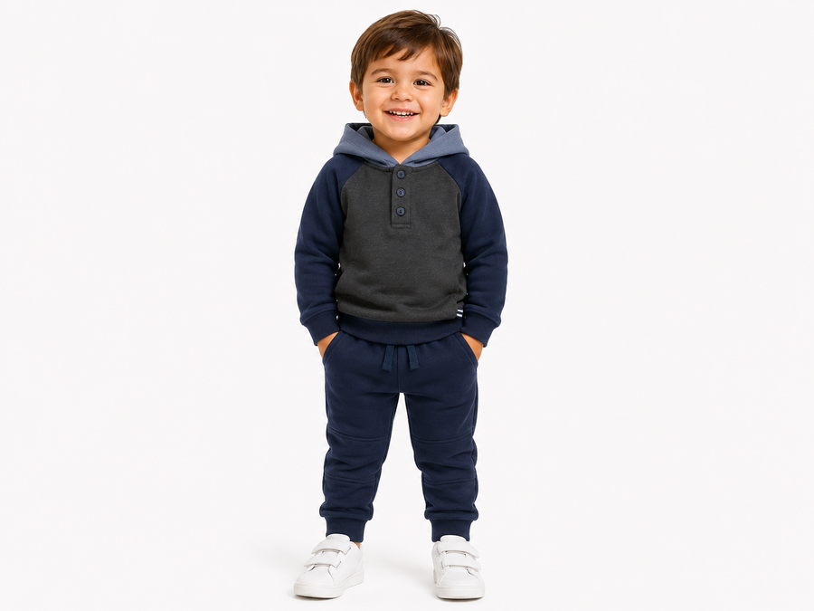 Color Block Hoodie Set Dark Navy