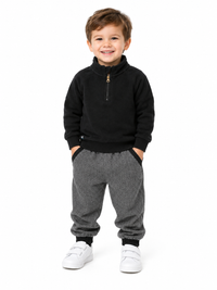 Herringbone Quarter Zip Set Black