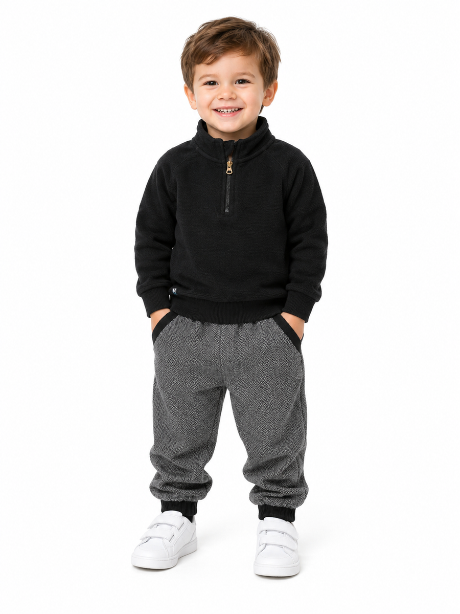 Herringbone Quarter Zip Set Black
