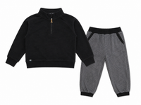 Herringbone Quarter Zip Set Black
