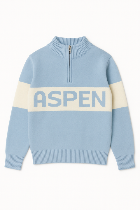 Aspen 3/4 Zip Sweater - Light Blue
