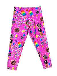 GIRLS HI-SHINE LEGGINGS IN PINK BOWS PINK CANDY SPILL
