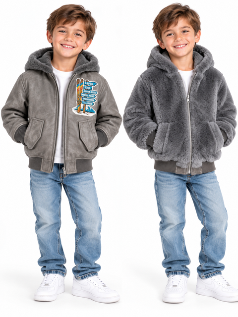 Reversible Leather Fur Bomber Grey