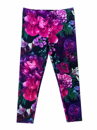 GIRLS HI-SHINE LEGGINGS IN PINK BOWS FLORAL NOIR