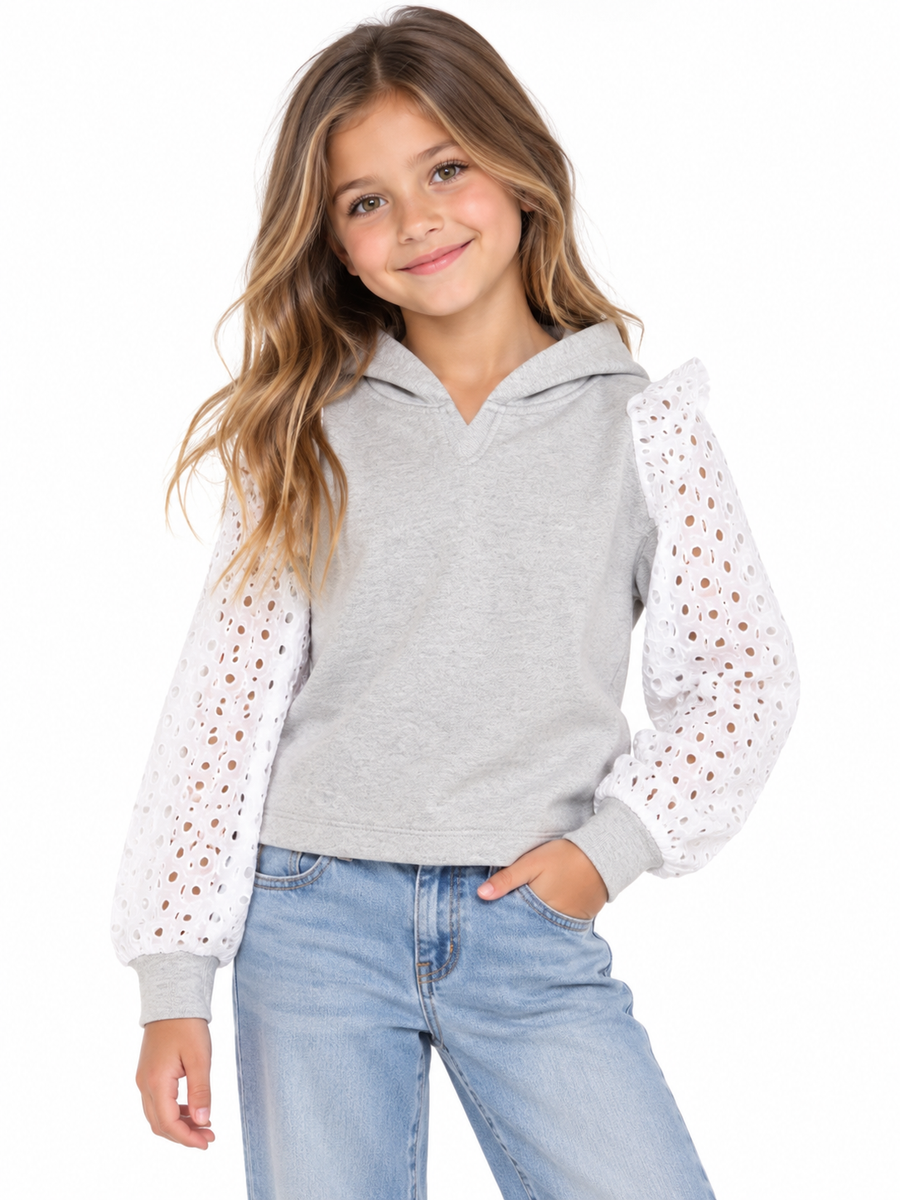 Mia Eyelet Hoodie Heather