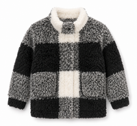 Plush Checkered Fleece Jacket Black Plaid