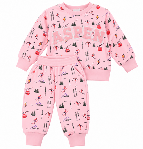 Monkey Aspen Ski PO Set Pink Chenille
