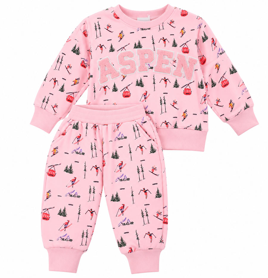 Monkey Aspen Ski PO Set Pink Chenille