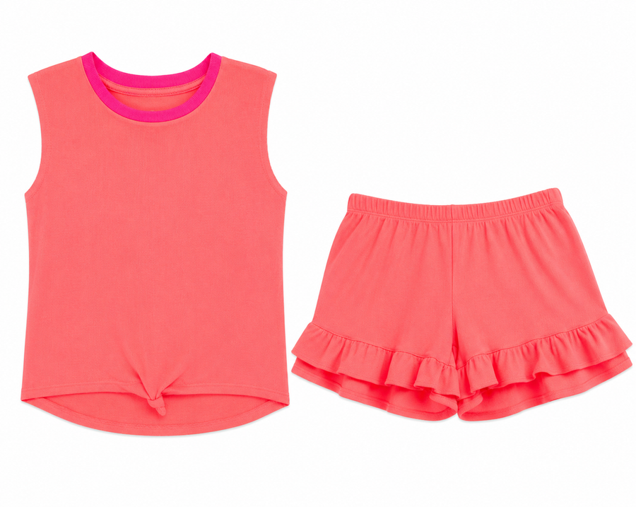 Mia Waffle Tank/short coral