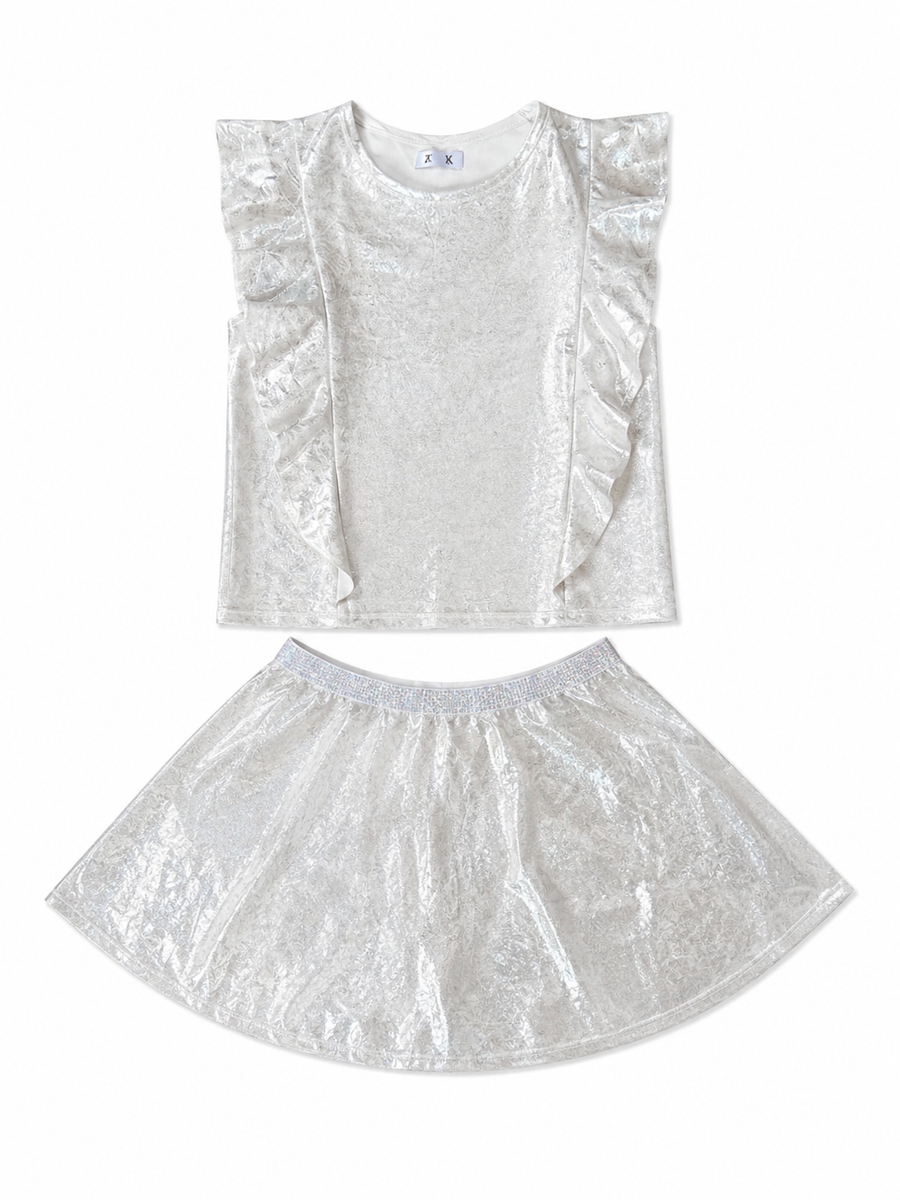 Mia Cascade Top/Skirt Set Silver