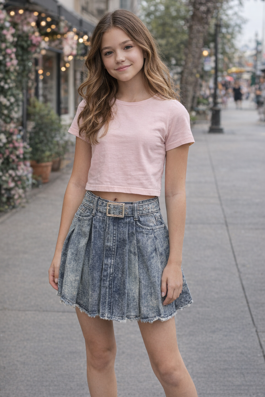 Flowers skort denim