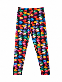 GIRLS HI-SHINE LEGGINGS IN PINK BOWS RAINBOW MACAROONS ON BLACK