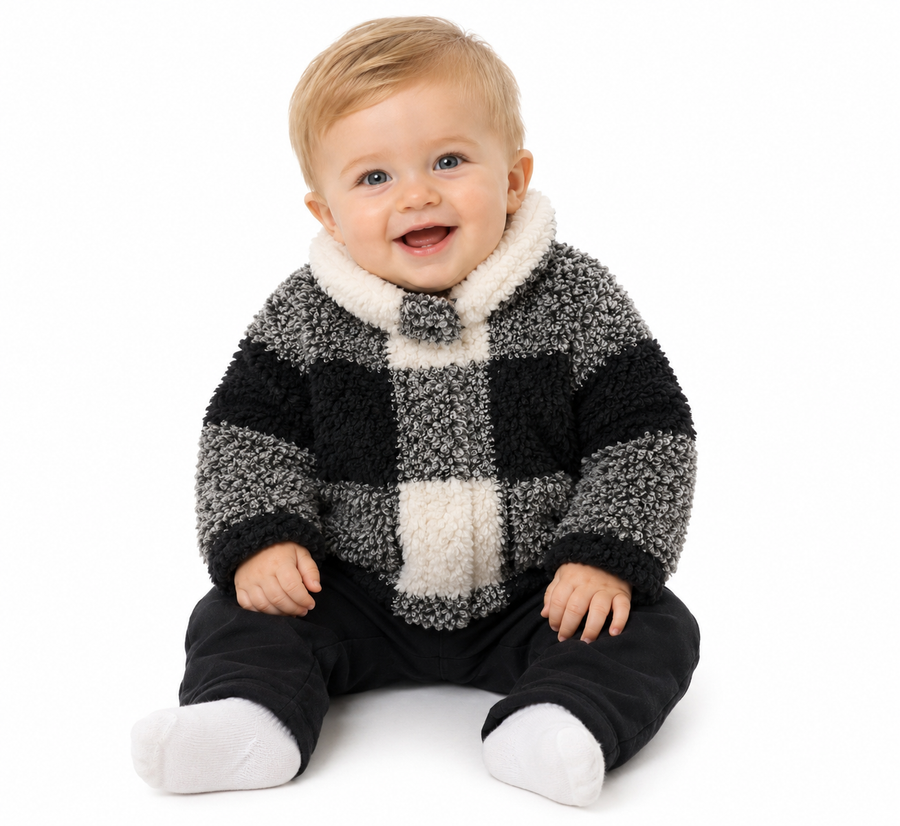 Plush Checkered Fleece Jacket Black Plaid