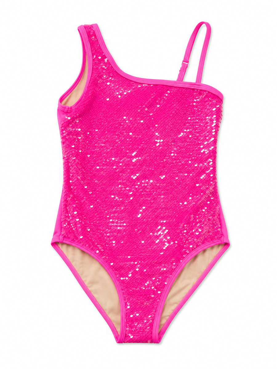 Sequin 1 shoulder - hot pink