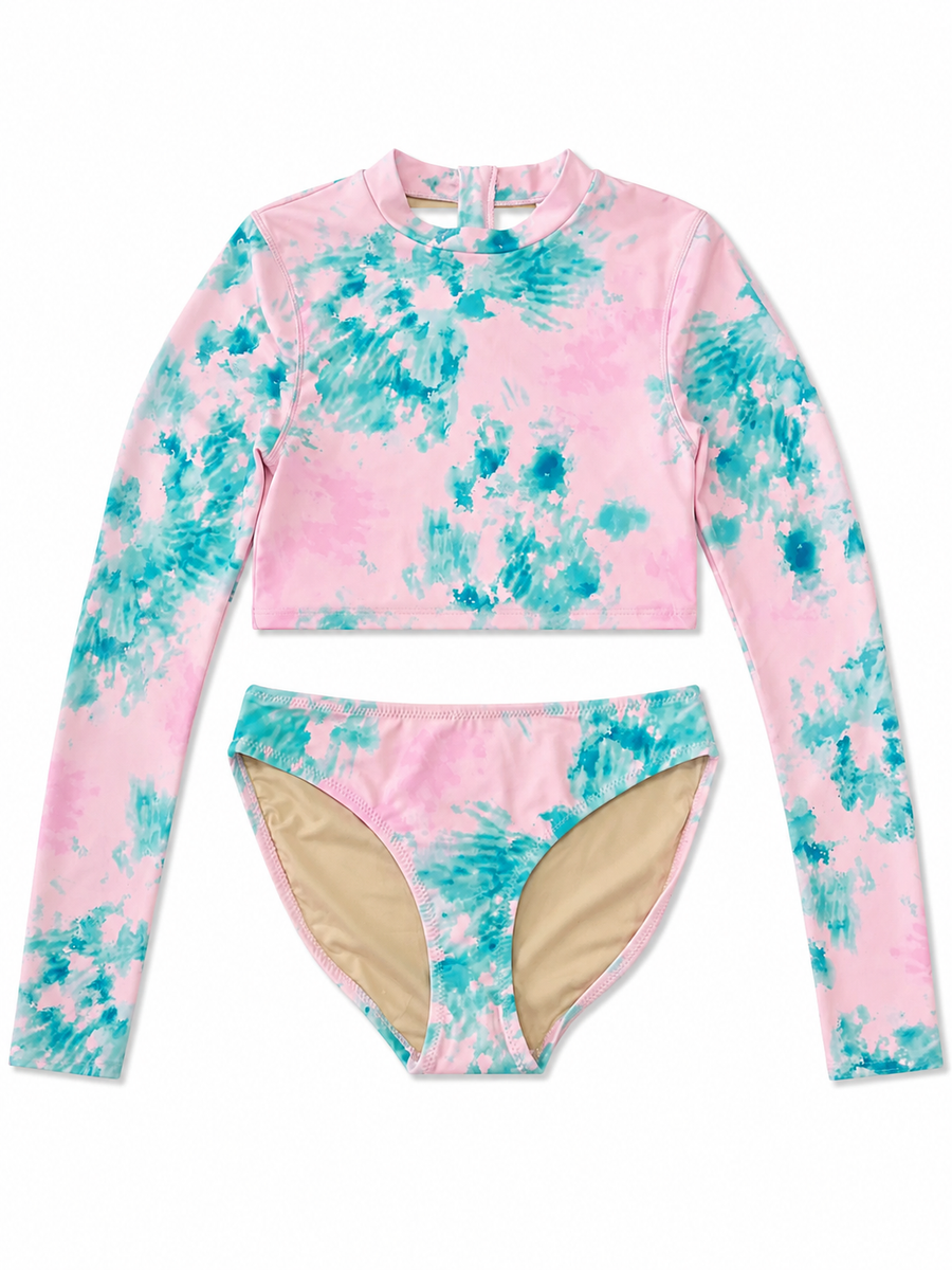 Cropped rashguard set - neon tie dye multi