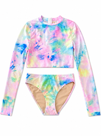 Cropped rashguard set - preppy tie dye multi