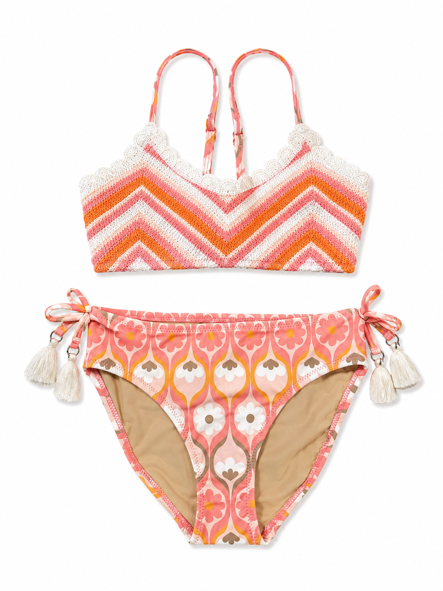 Crochet tie back bikini - summer sorbet pink