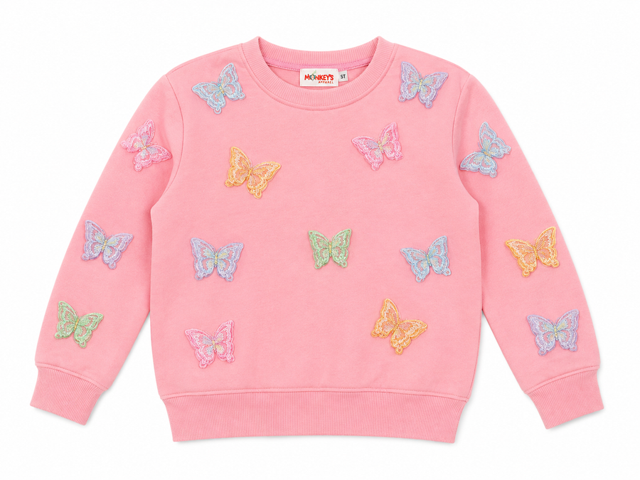 Monkey Butterfly Sweatshirt Pink