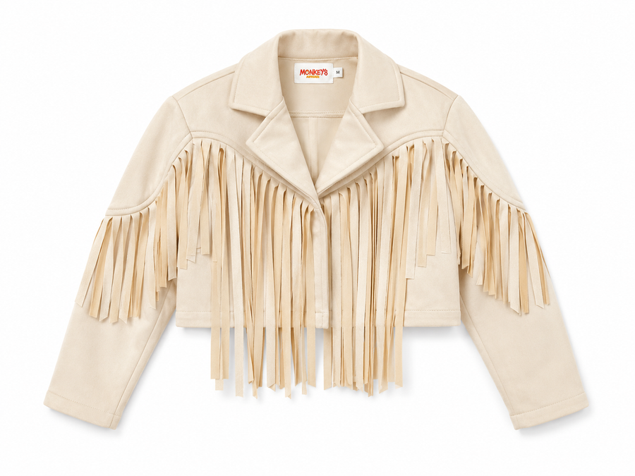 Monkey Aspen Fringe Jacket Cream Suede