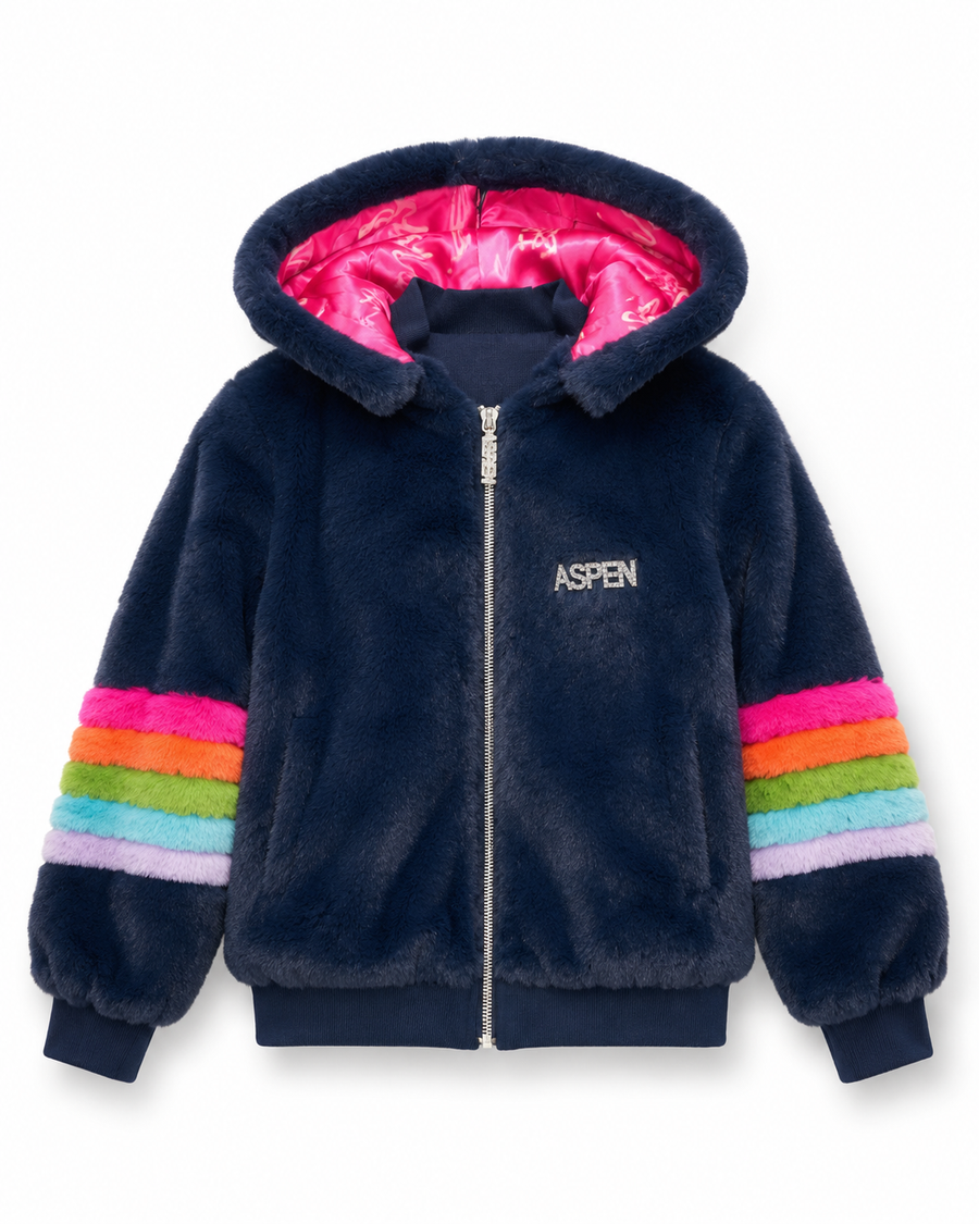 Monkey Aspen Pin Fur Bomber Navy Rainbow