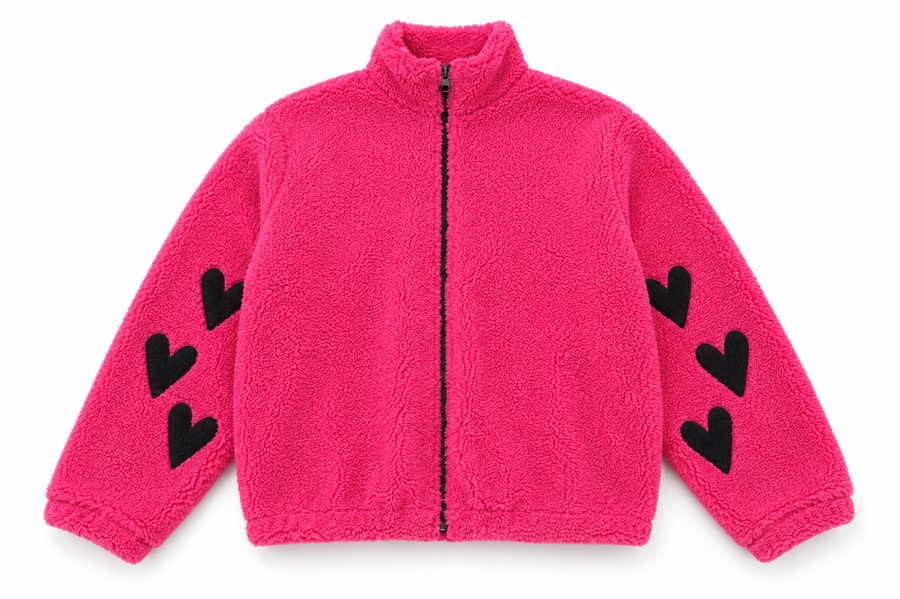 Heart Fleece Jacket Red Violet