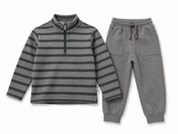 Stripe Half Zip LS Set Lead/Black