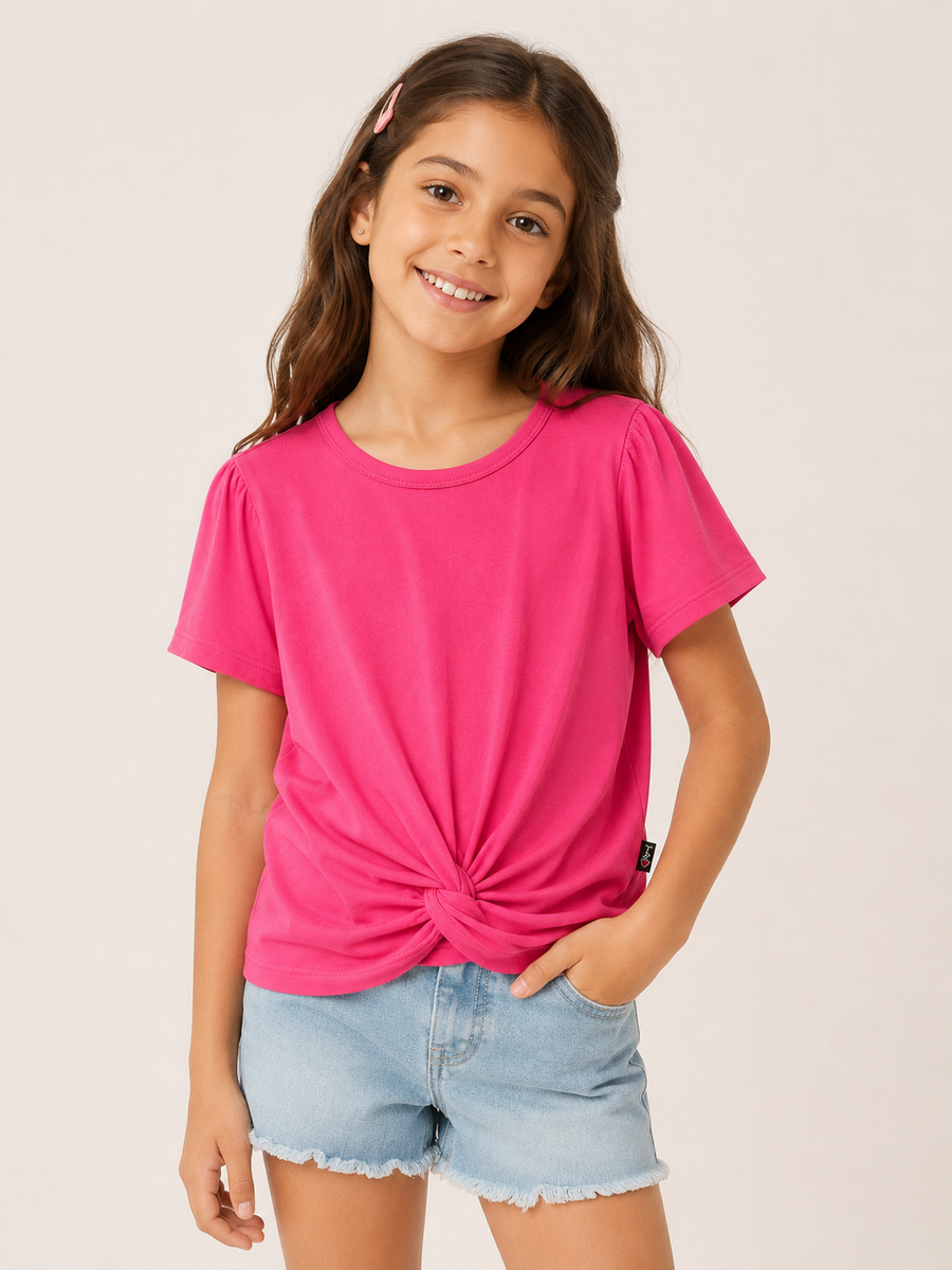 T2love Puff Knoted Top Hot Pink