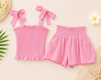 Lil Olin Jersey Smocked Top/Short Pink