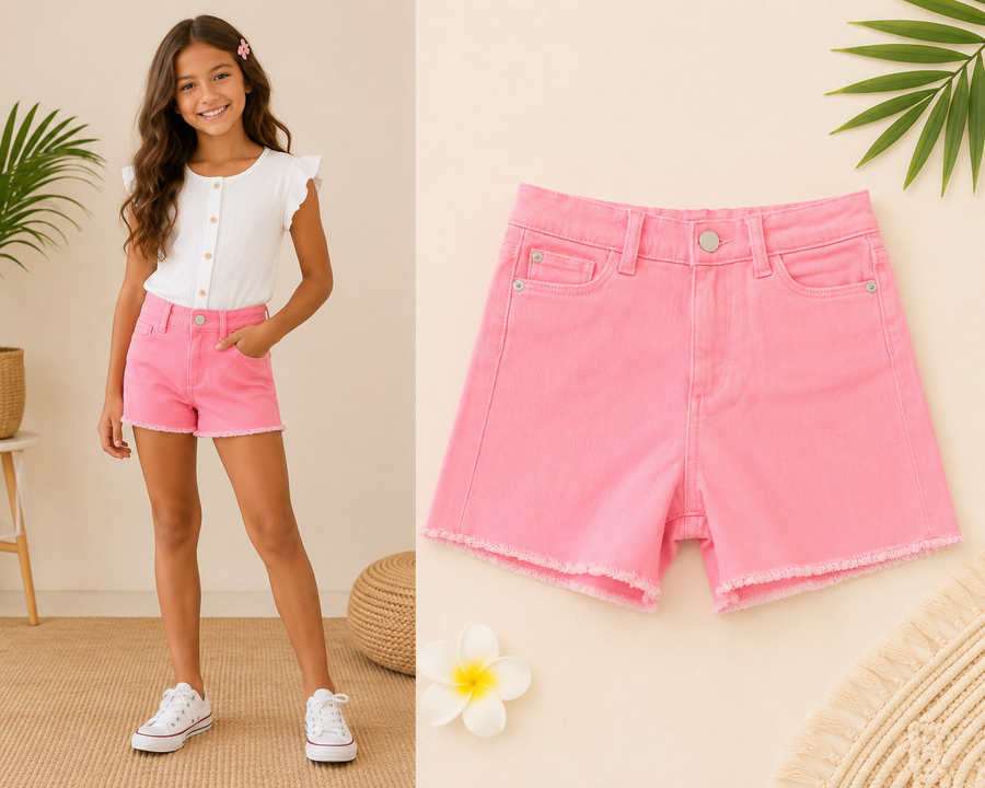 Lucy Toddler Shorts: Cut Off Neon Pink