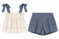 Tendencias Eyelet White top/shorts Denim