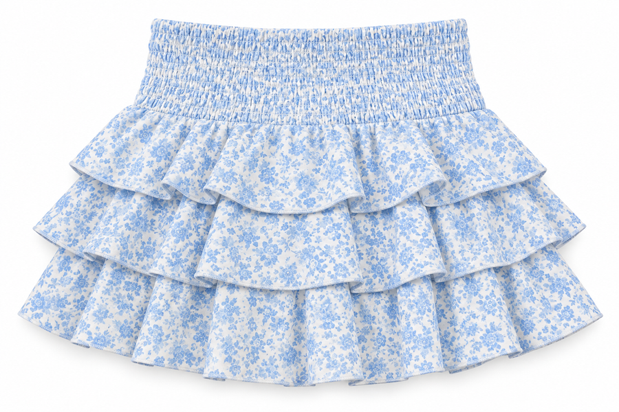 skirt - smocked - coastal garden blue