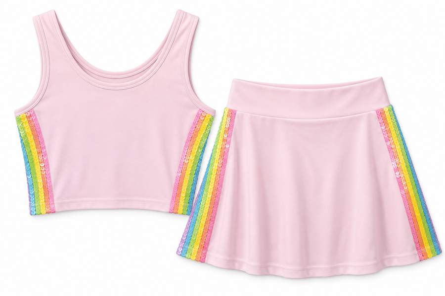 Pink Rainbow Sherbet Sequin Tennis Set Pink