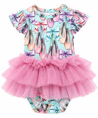 Irina - Ruffled Cap Sleeve Tulle Skirt Bodysuit BLUE
