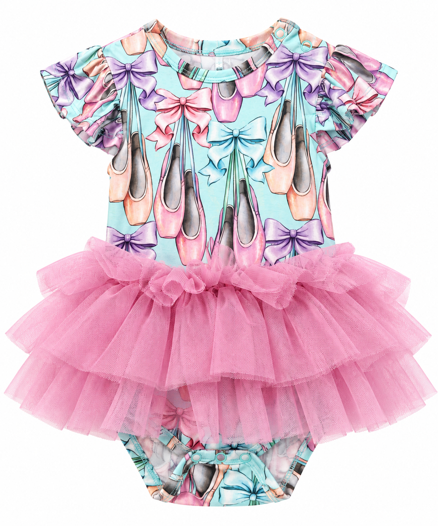 Irina - Ruffled Cap Sleeve Tulle Skirt Bodysuit BLUE