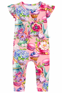 Elizabeth - Ruffled Cap Sleeve Basic Romper PINK