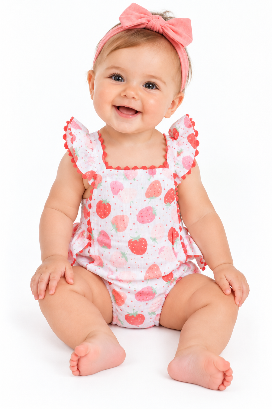 Strawberry Bliss - Ric Rac Ruffle Sunsuit BLUE, RED