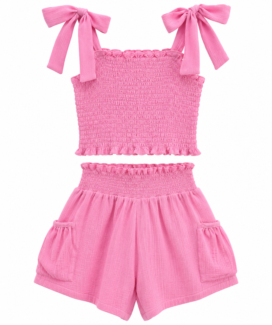 Lil Olin Jersey Smoked Top/Short Pink