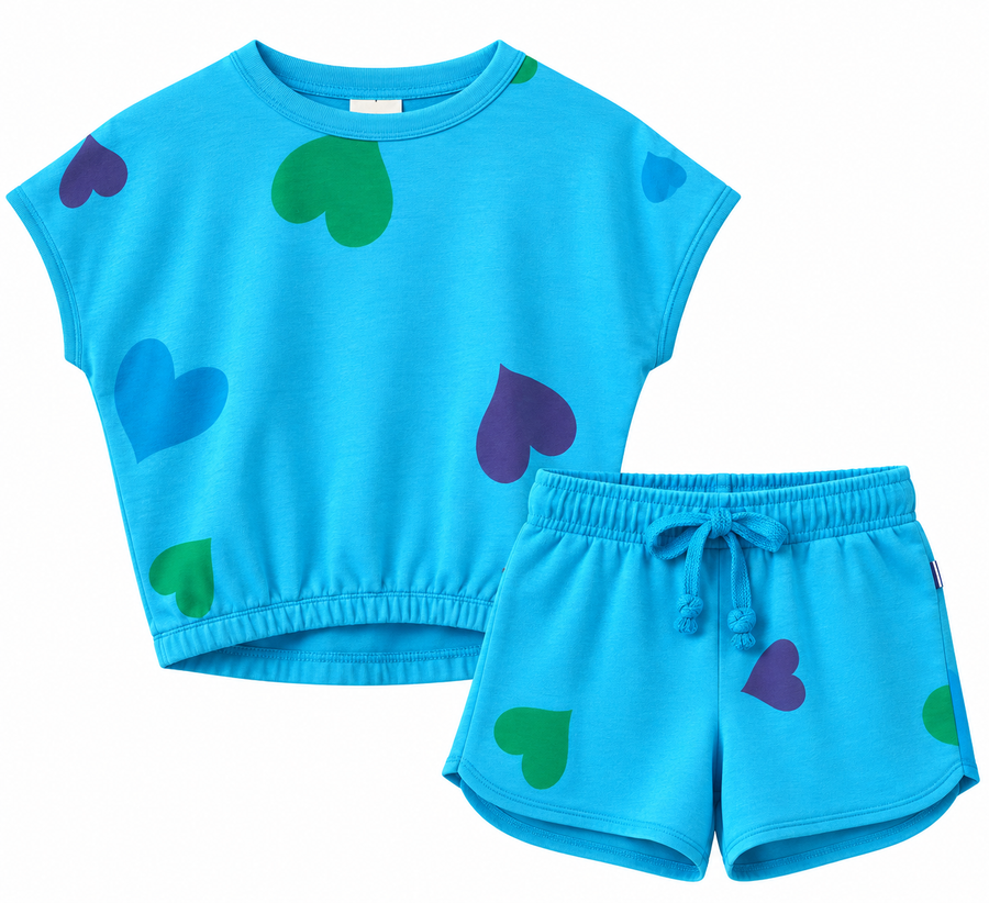 T2love SLV Crop top/Shorts Hearts Blue