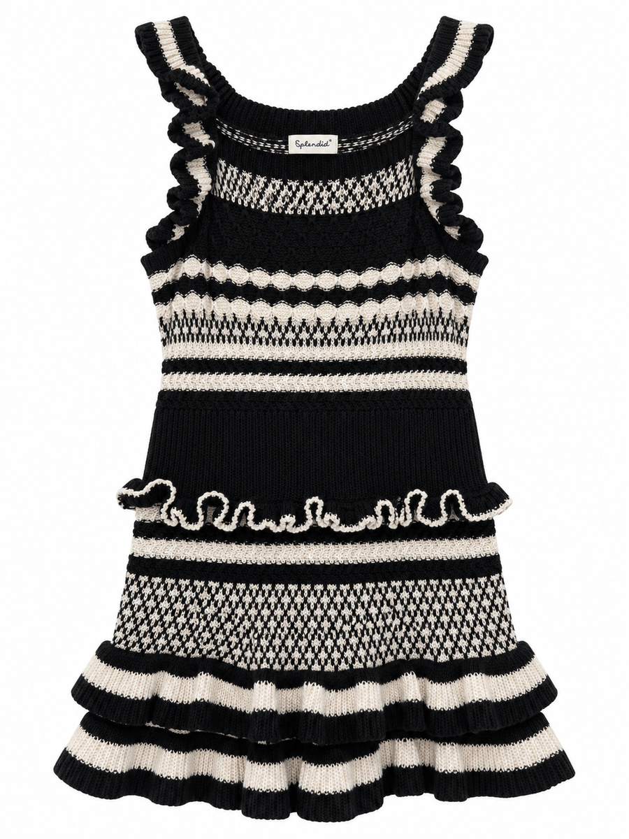 RUFFLE SWEATER DRESS JET STREAM/BLCK