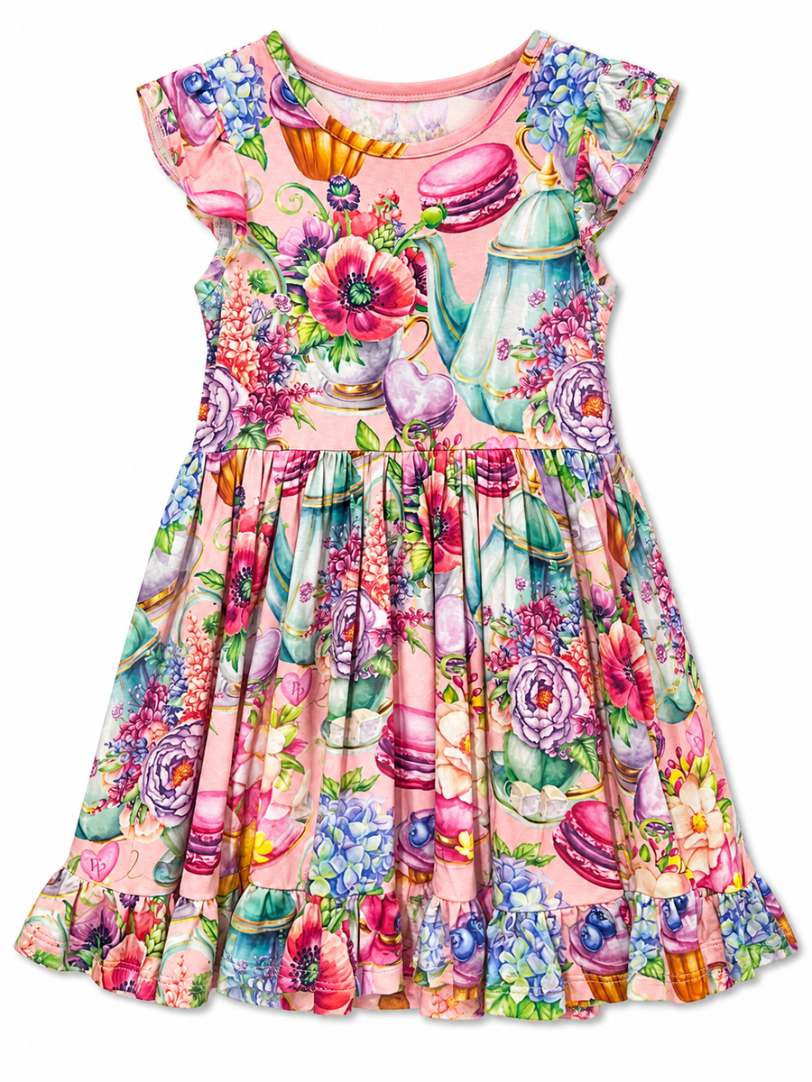 Elizabeth - Cap Sleeve Ruffled Twirl Dress PINK