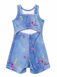 GIRLS LEOTARD IN DENIM PAINT SPLATTER DENIM PAINT SPLATTER