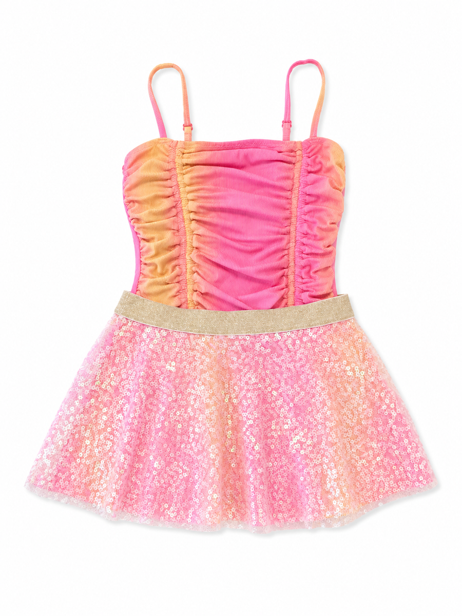 Ribbed 1pc & daisy paillette skirt - creamsicle ombre multi