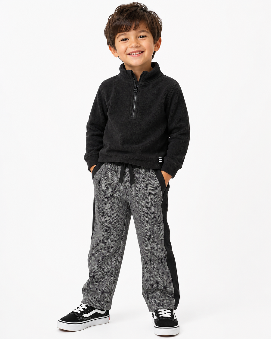 Herringbone Quarter-Zip Set Black