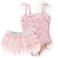 Cinched 1pc & Fringe skirt - Pink