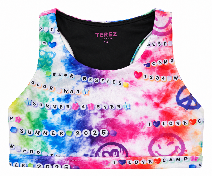 GIRLS HI-SHINE SPORTS BRA IN PINK BOWS CAMP BEADS