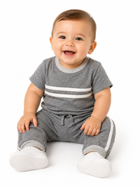 Contrast Stripe SS Set Mid H. Grey