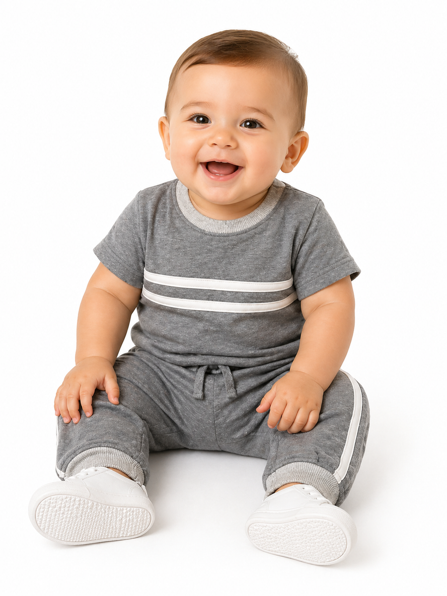 Contrast Stripe SS Set Mid H. Grey