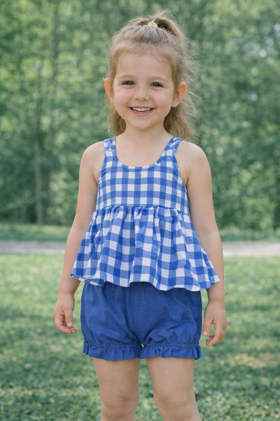 Joshua - V-Neck Tank Top Peplum & Bloomer Set DARK BLUE